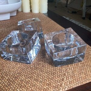 Asymmetrical Contemporary Ice Cube Glass Candle Holders Set of 3